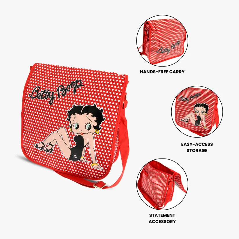Betty Boop Messenger Bag– Red Polka Dot Shoulder & Cross Body Bag for Women & Girls-Gift