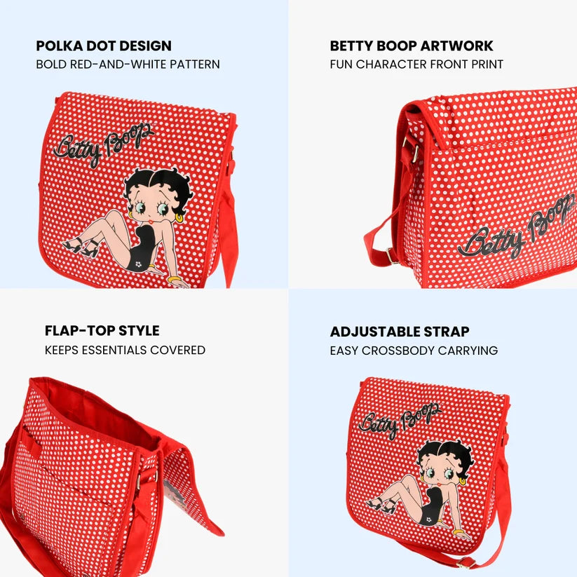 Betty Boop Messenger Bag– Red Polka Dot Shoulder & Cross Body Bag for Women & Girls-Gift