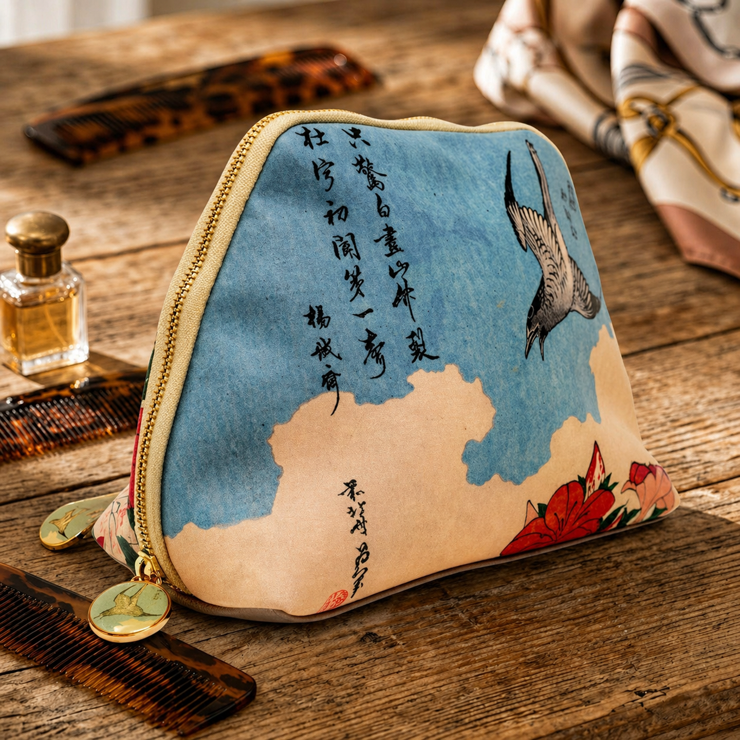 Blossom Japanese Art Print Cosmetic Pouch Travel Makeup Toiletry Organizer Bag