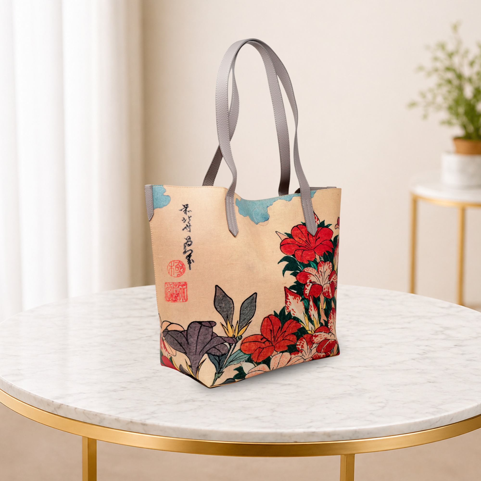 Blossom Floral Print PU Leather Tote Bag Women's Shoulder Handbag Everyday Shopping Work Bag