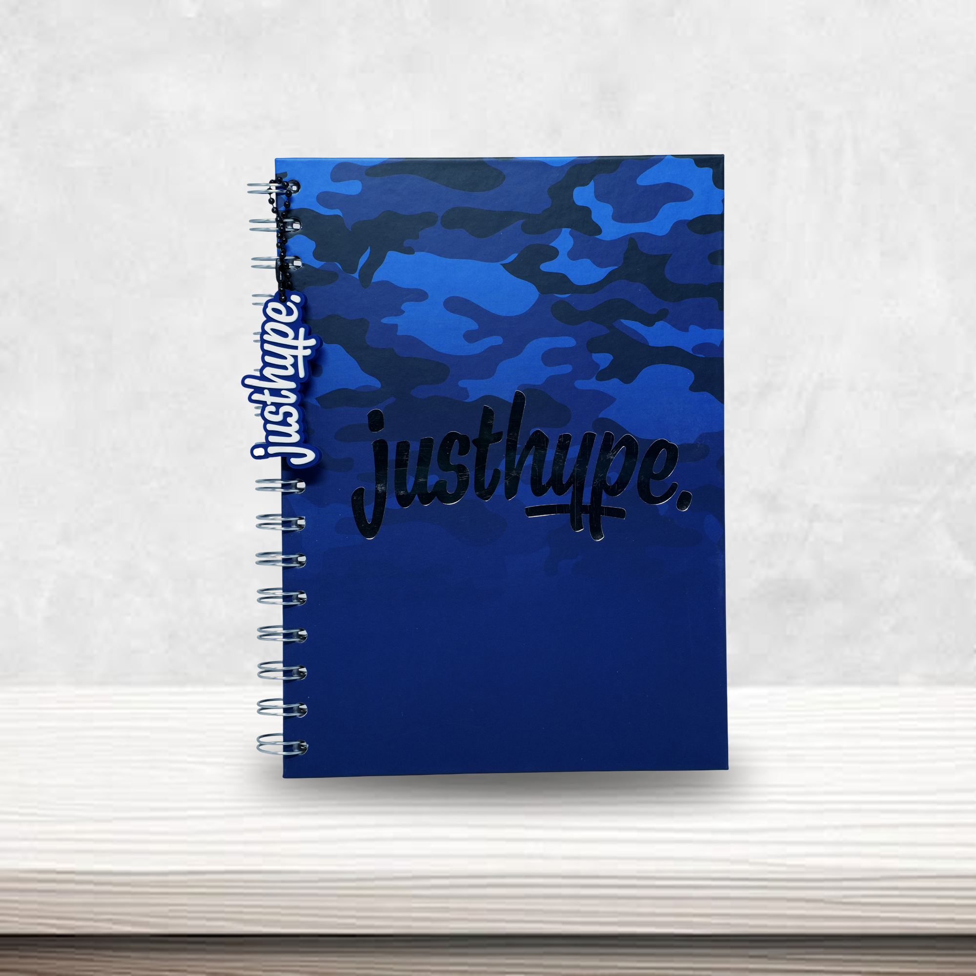 CAMO GRADUATED Blue Camo A5 Notebook with Rubber Charm – Spiral Journal