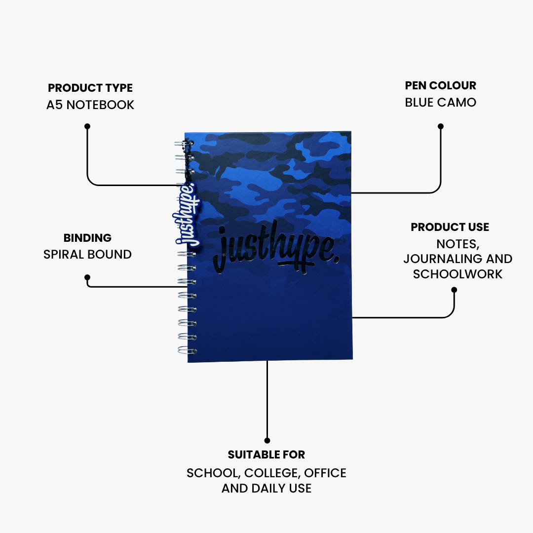 Just Hype Blue Camo A5 Notebook