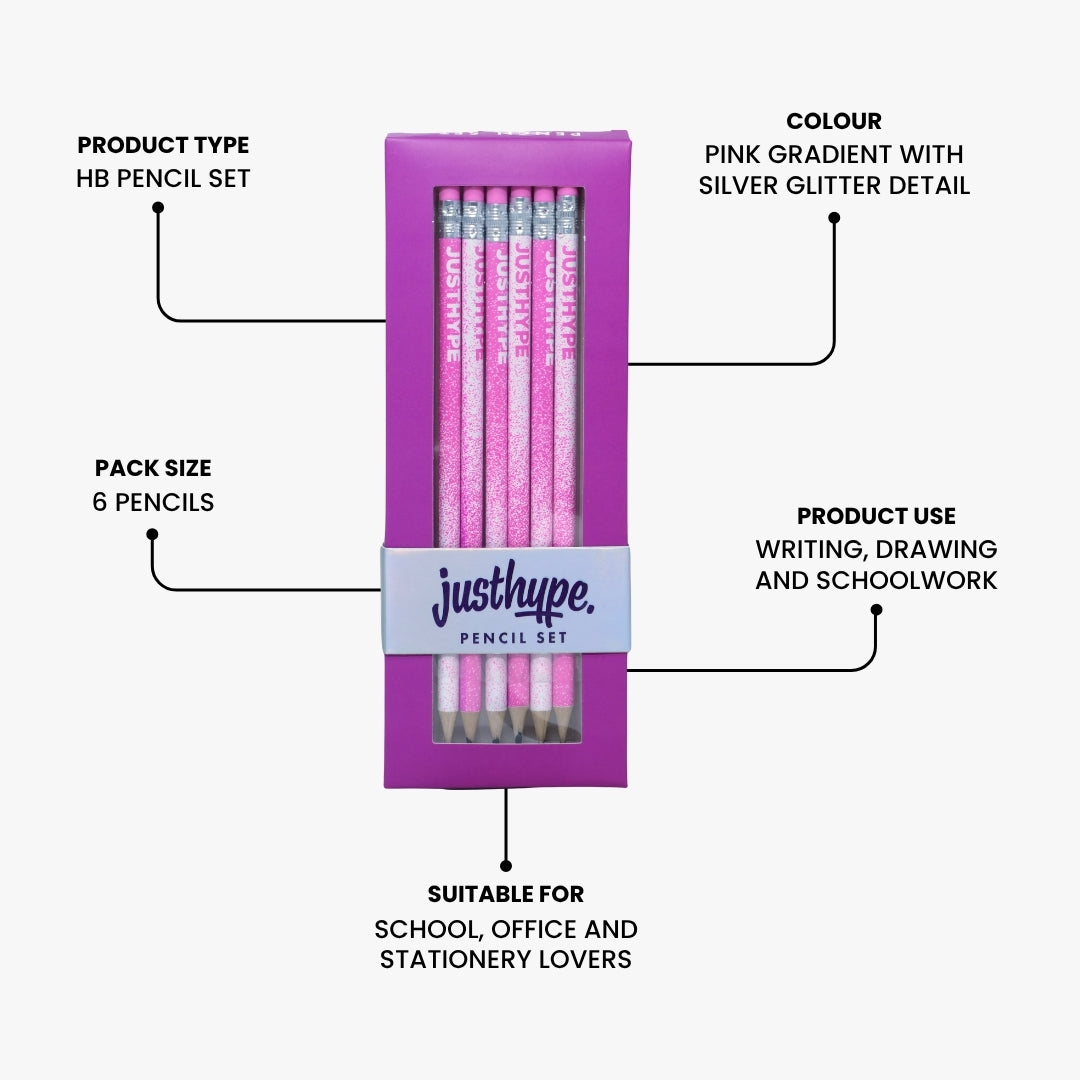 Just Hype Pink Pencil Set 6 Pack 6