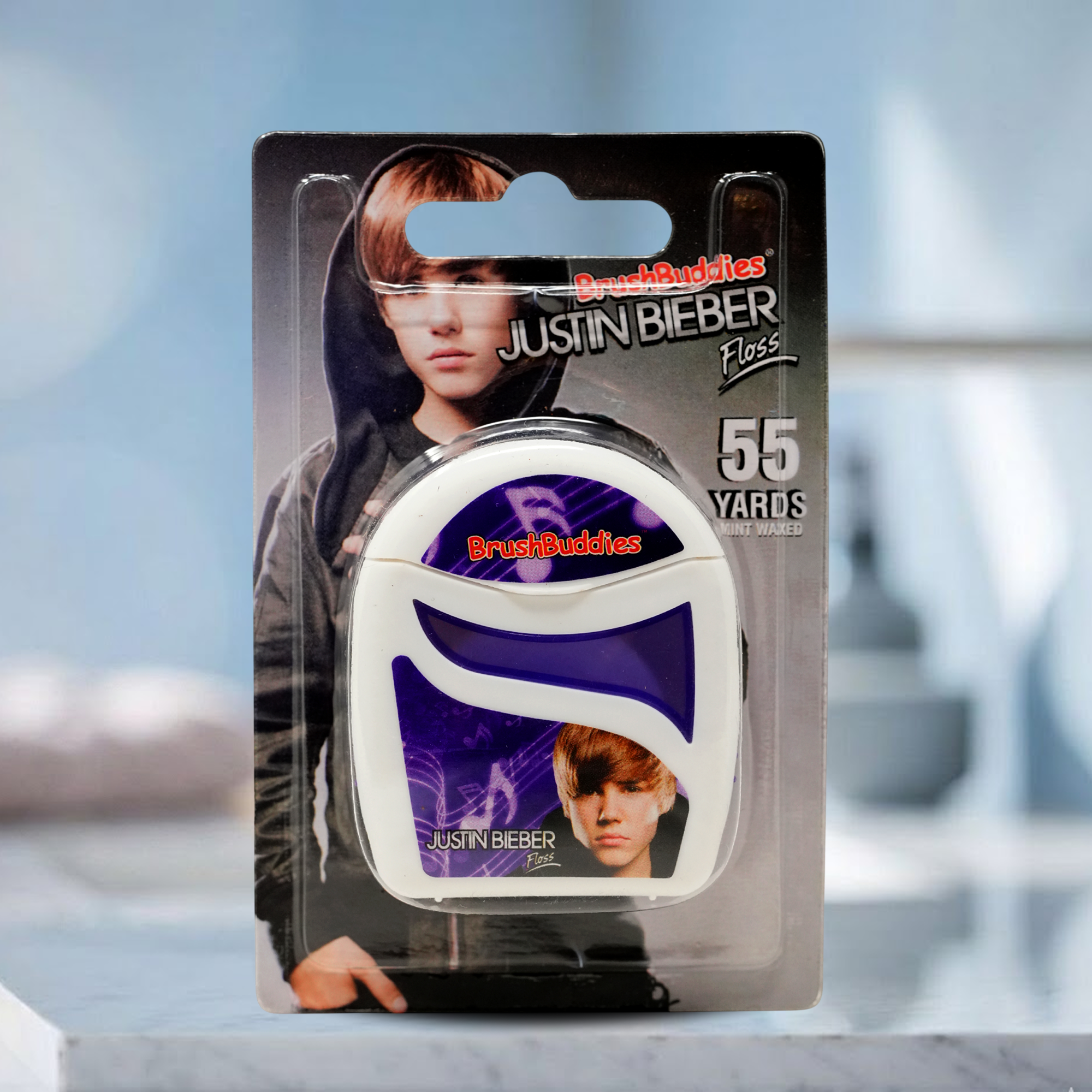 Justin Bieber Mint Flavoured Waxed Dental Floss 55 Yards Compact Travel Dispenser