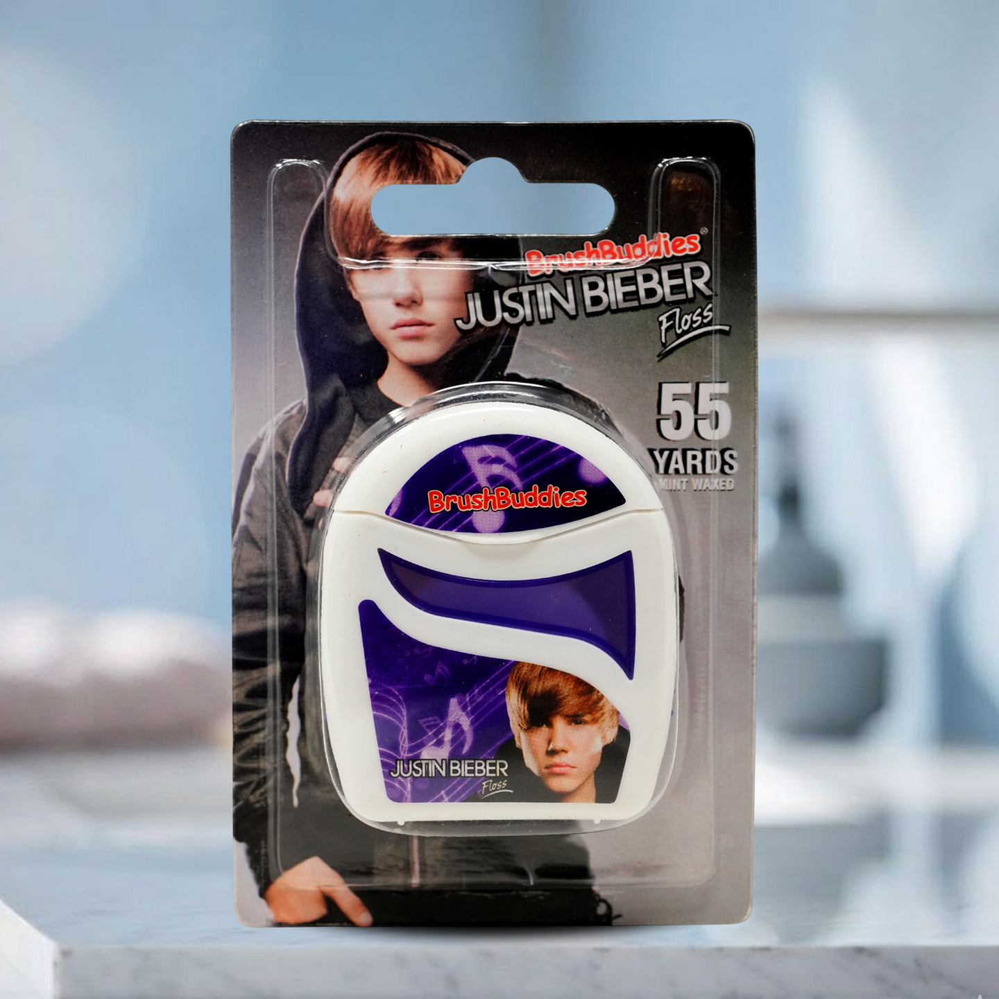 Justin Bieber Mint Flavoured Waxed Dental Floss 55 Yards Compact Travel Dispenser