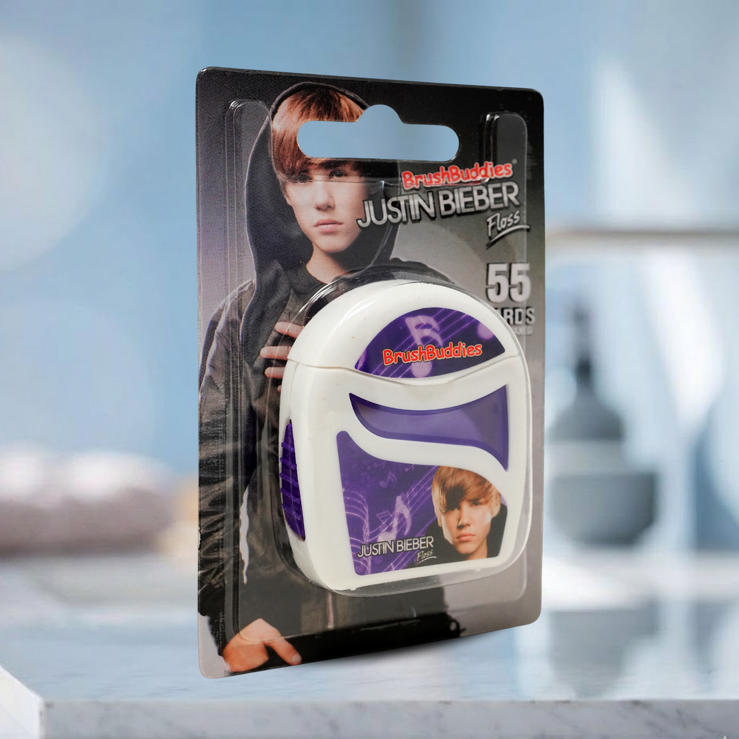Justin Bieber Mint Flavoured Waxed Dental Floss 55 Yards Compact Travel Dispenser