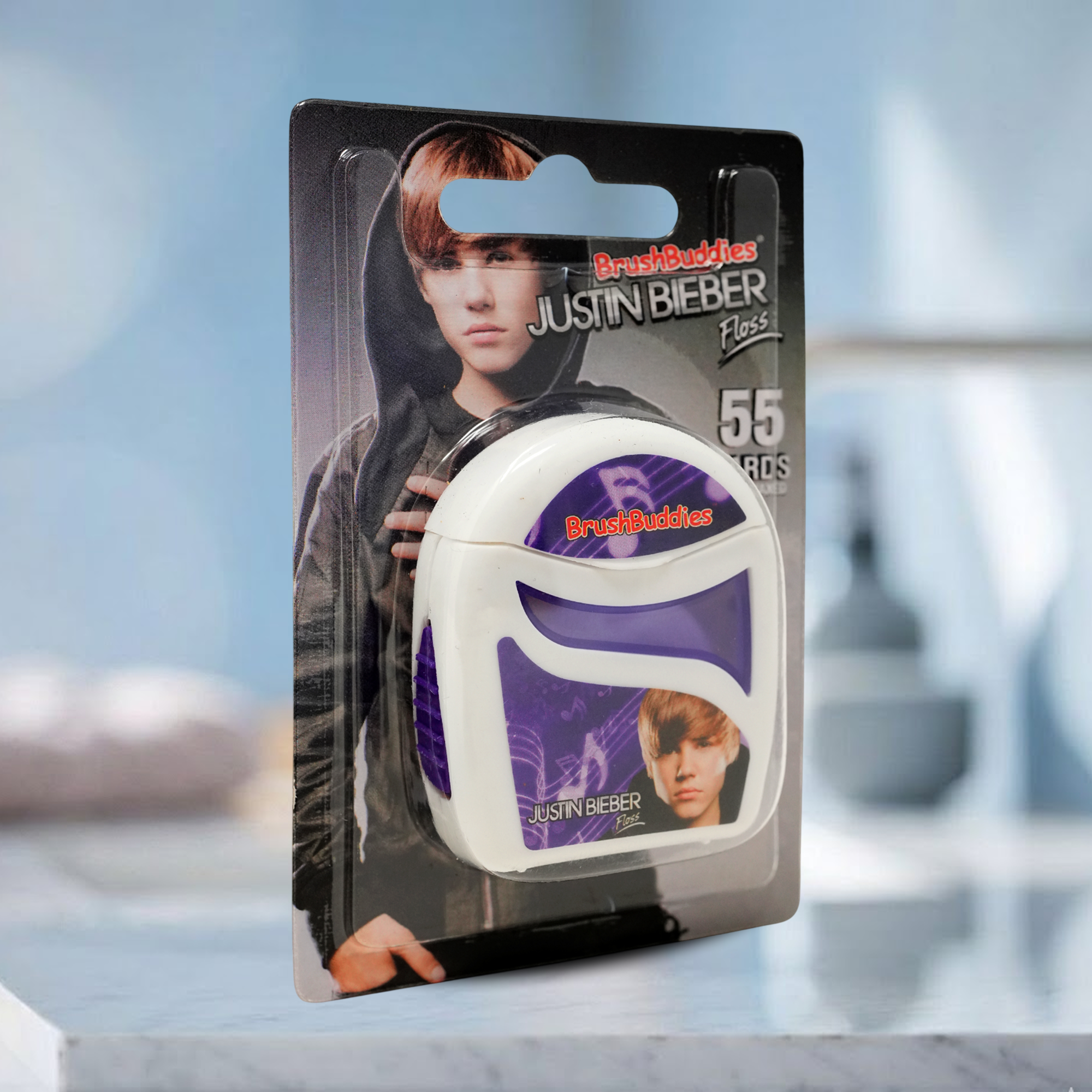 Justin Bieber Mint Flavoured Waxed Dental Floss 55 Yards Compact Travel Dispenser