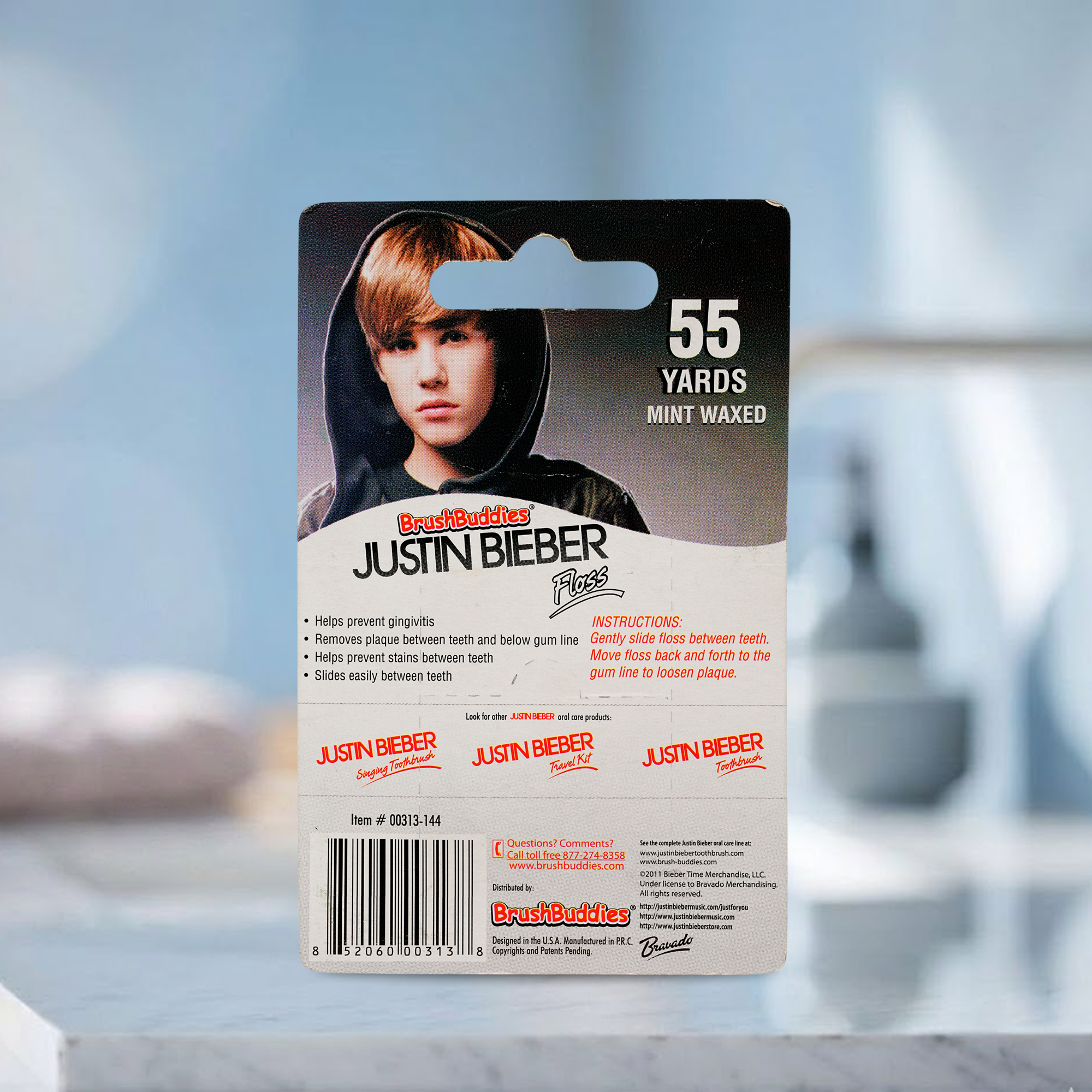 Justin Bieber Mint Flavoured Waxed Dental Floss 55 Yards Compact Travel Dispenser