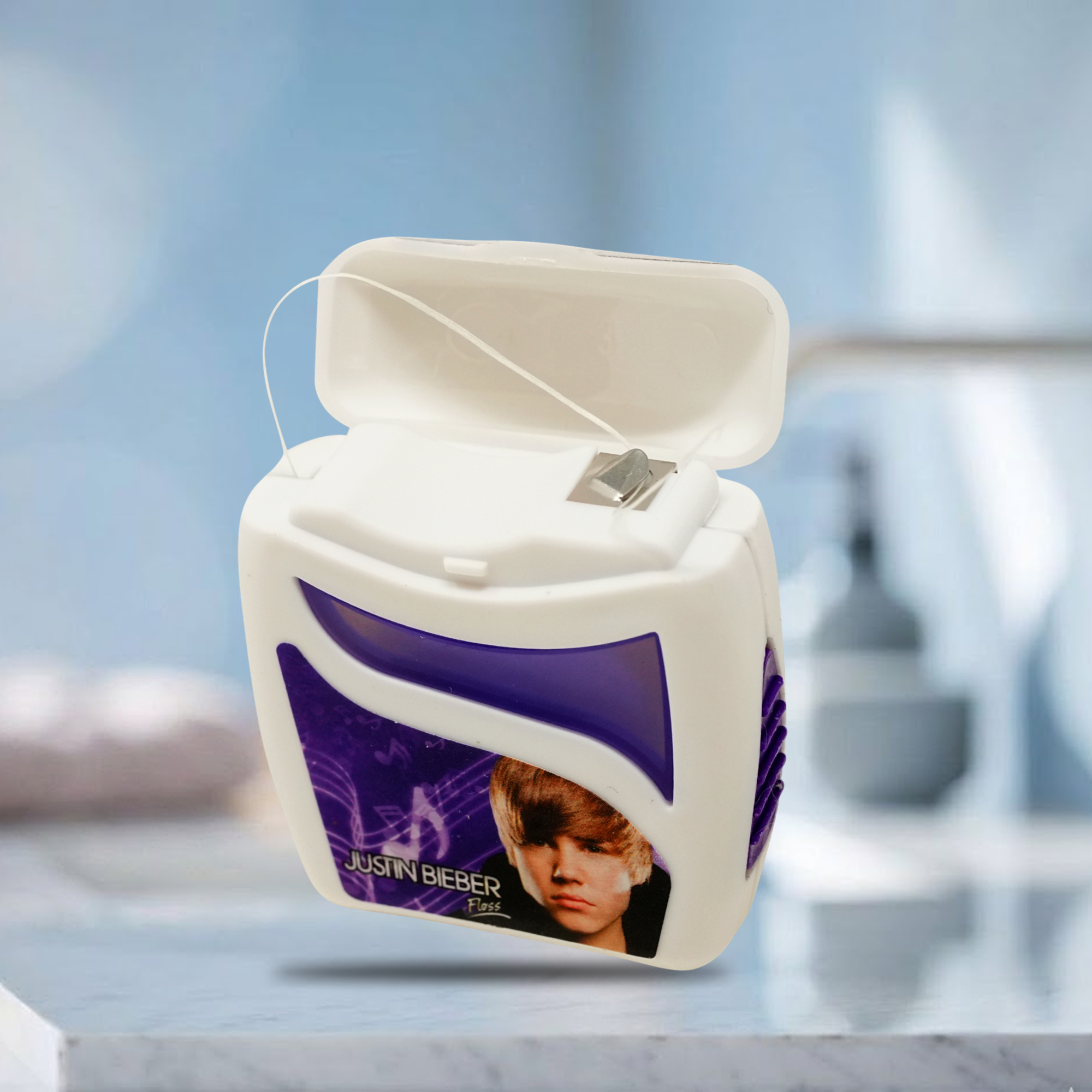 Justin Bieber Mint Flavoured Waxed Dental Floss 55 Yards Compact Travel Dispenser