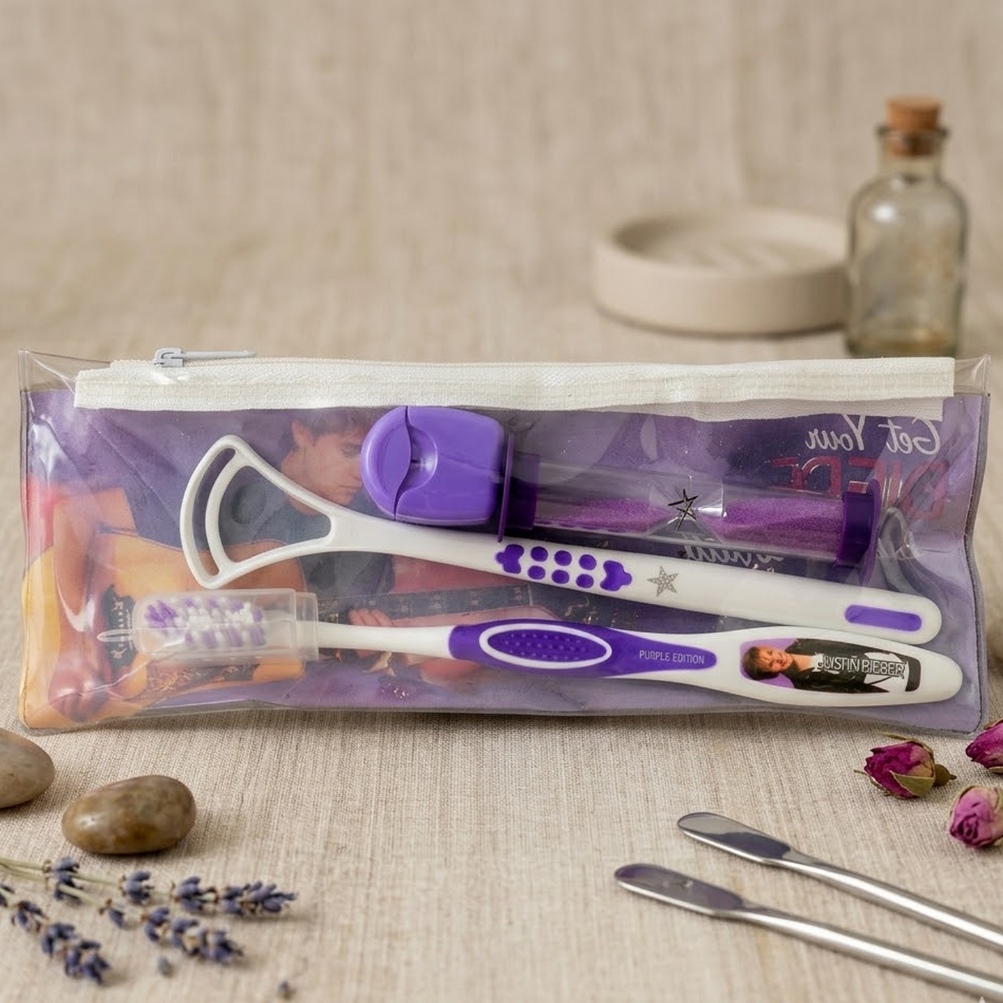 Justin Bieber Travel Oral Care Kit Portable Dental Hygiene Set With Toothbrush & Accessories