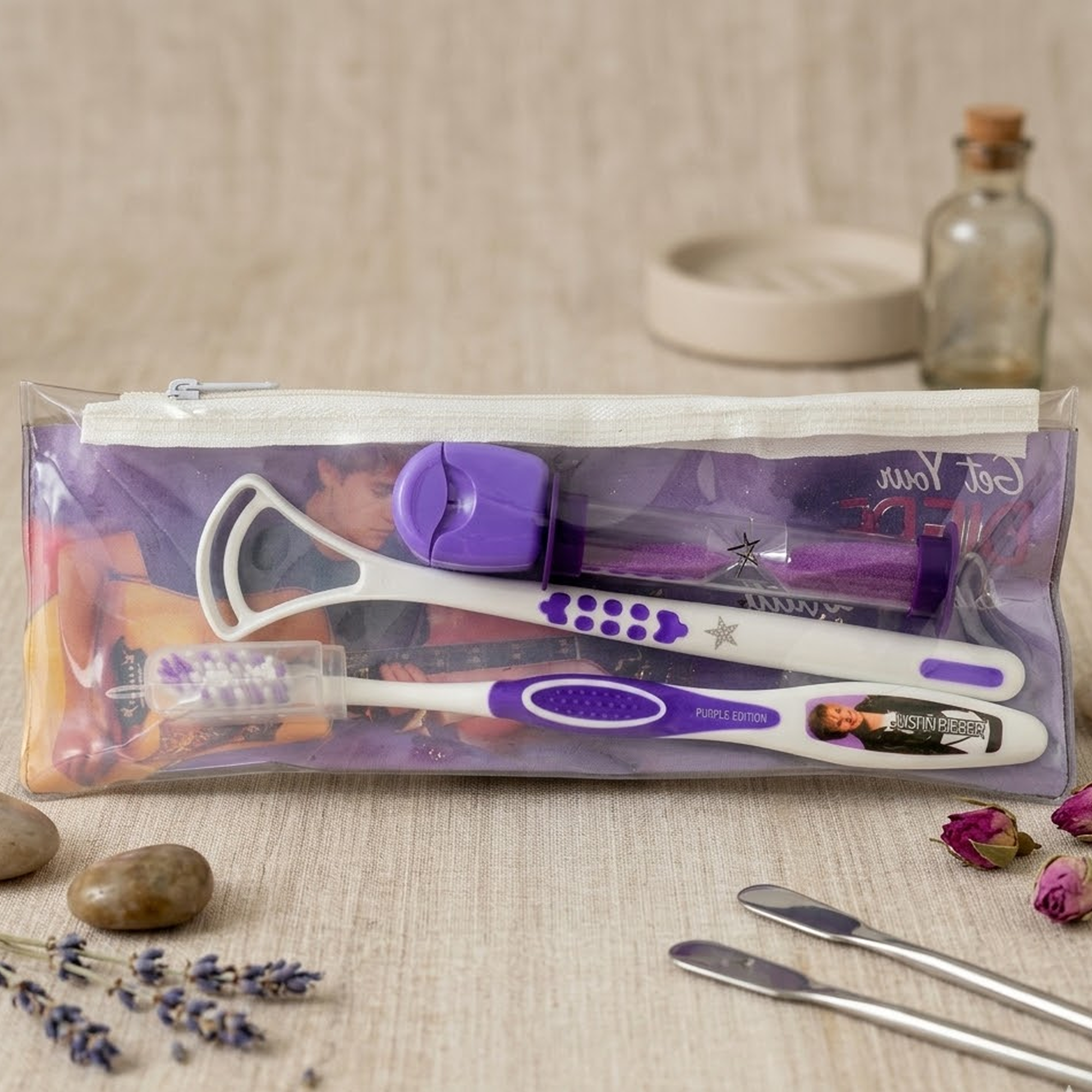 Justin Bieber Travel Oral Care Kit Portable Dental Hygiene Set With Toothbrush & Accessories