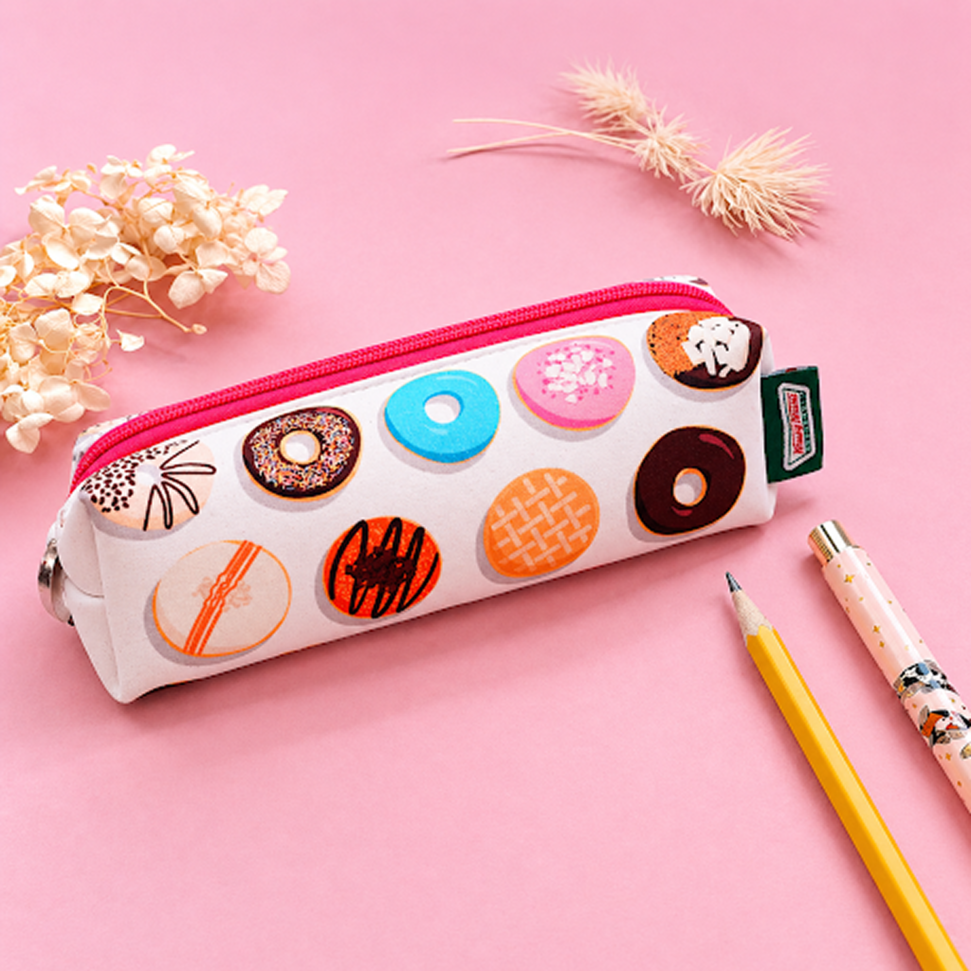 Krispy Kreme Doughnut Print Pencil Case Zipper Stationery Pouch for Kids Students School Supplies