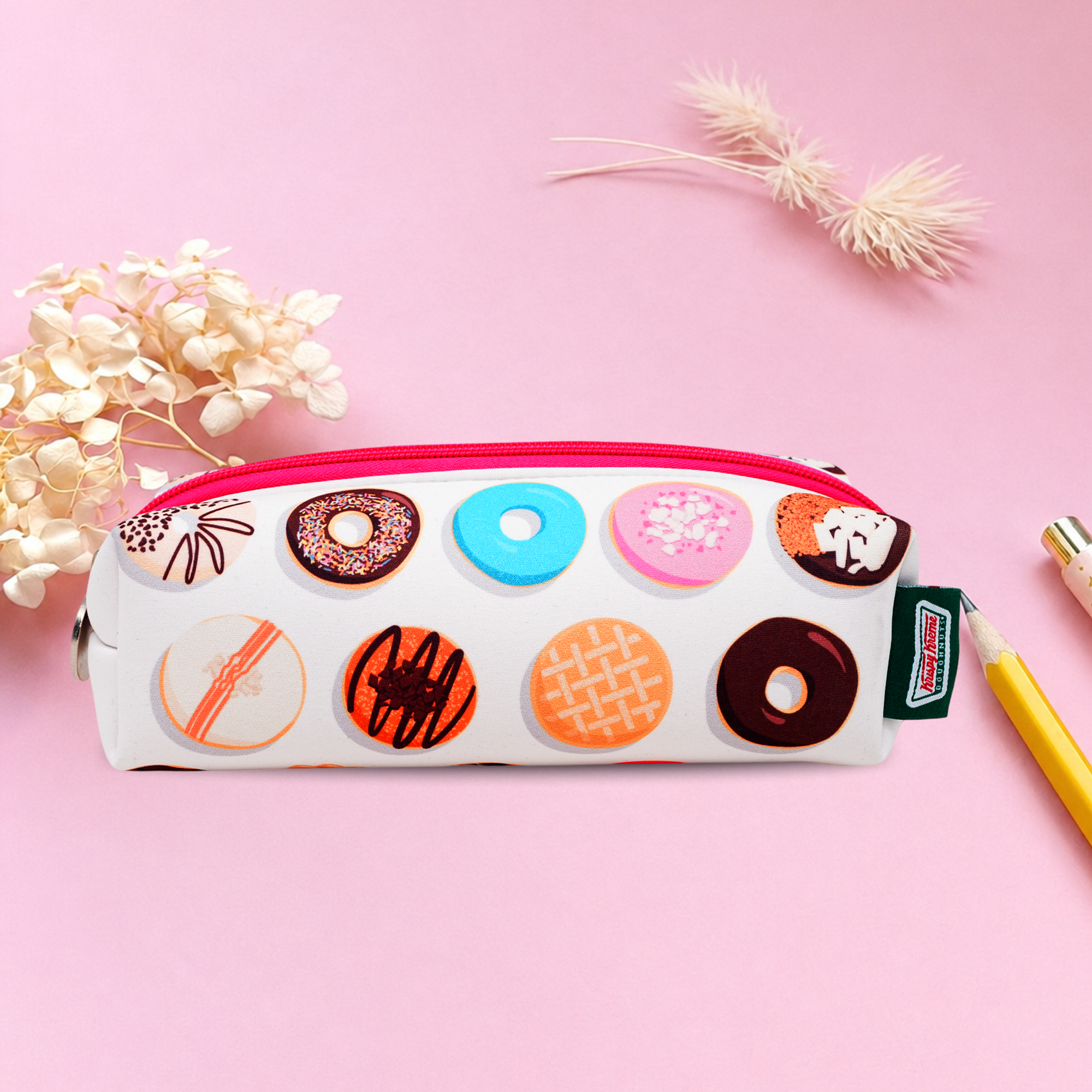 Krispy Kreme Doughnut Print Pencil Case Zipper Stationery Pouch for Kids Students School Supplies