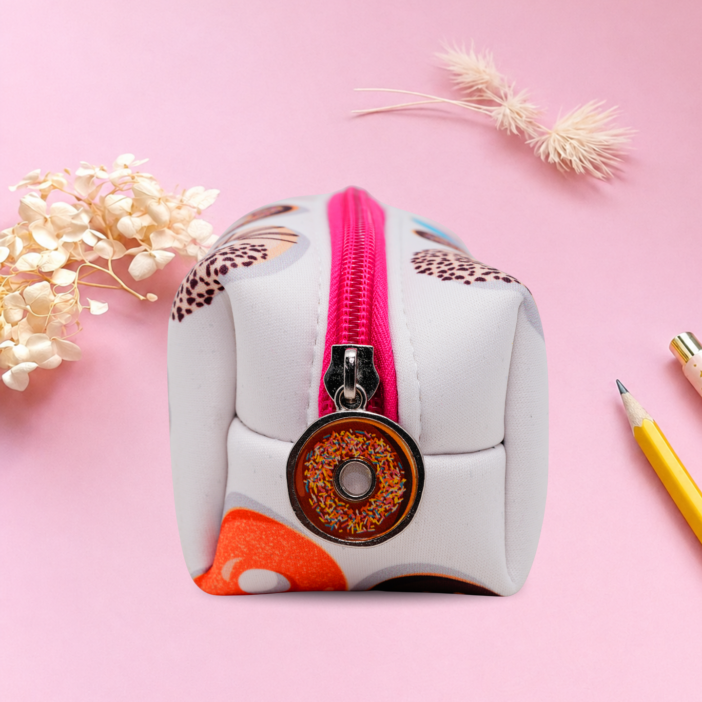 Krispy Kreme Doughnut Print Pencil Case Zipper Stationery Pouch for Kids Students School Supplies