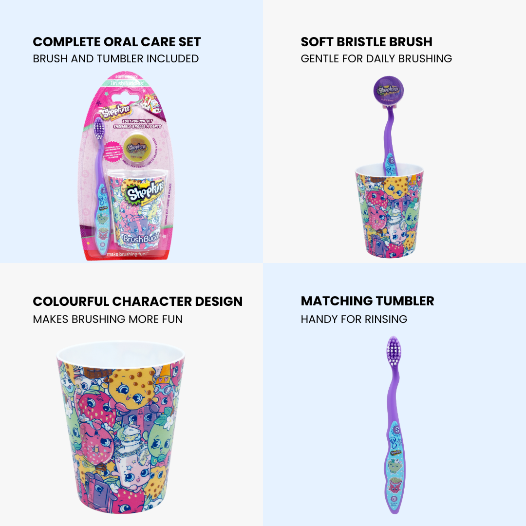 Shopkins Kids Toothbrush & Rinsing Cup Set