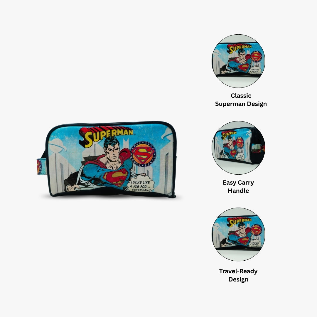 Superman Comic Print Wash Bag Blue