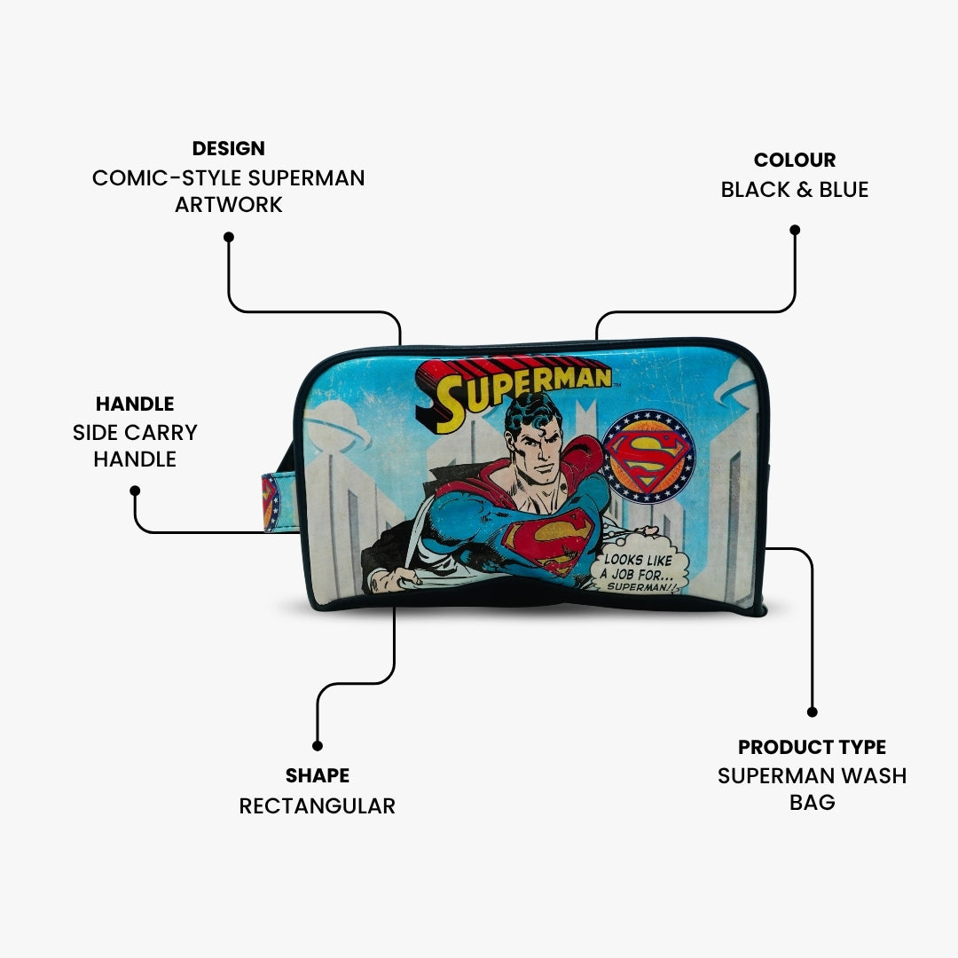 Superman Comic Print Wash Bag Blue