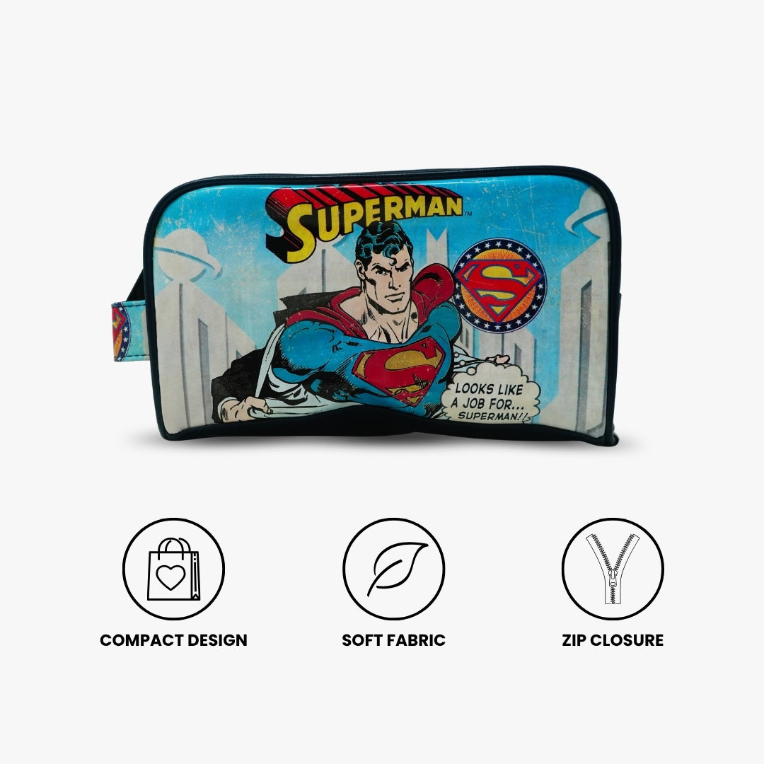 Superman Comic Print Wash Bag Blue