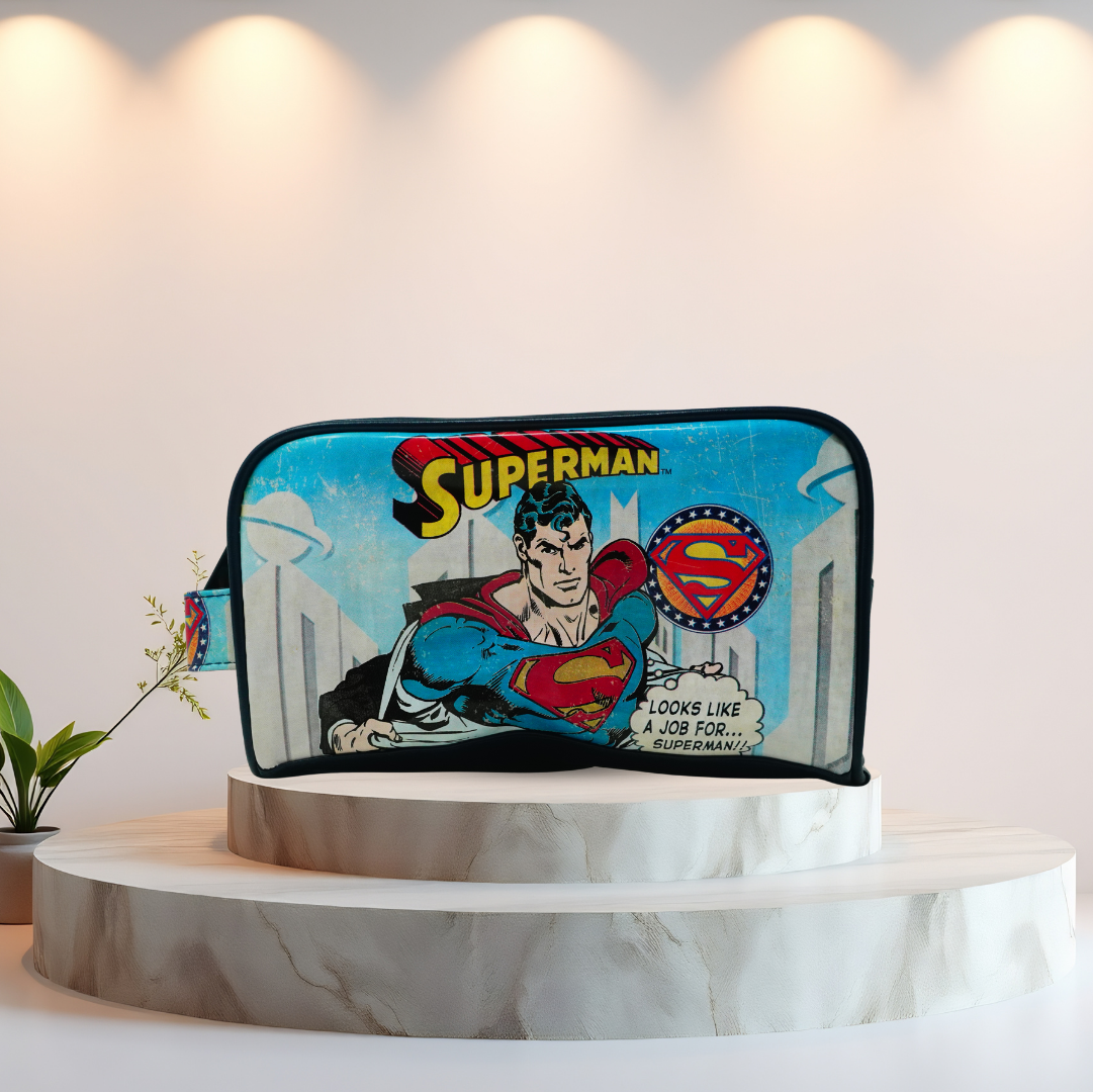 Superman Comic Print Wash Bag Blue