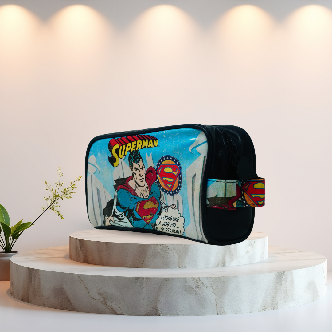 Superman Comic Print Wash Bag Blue
