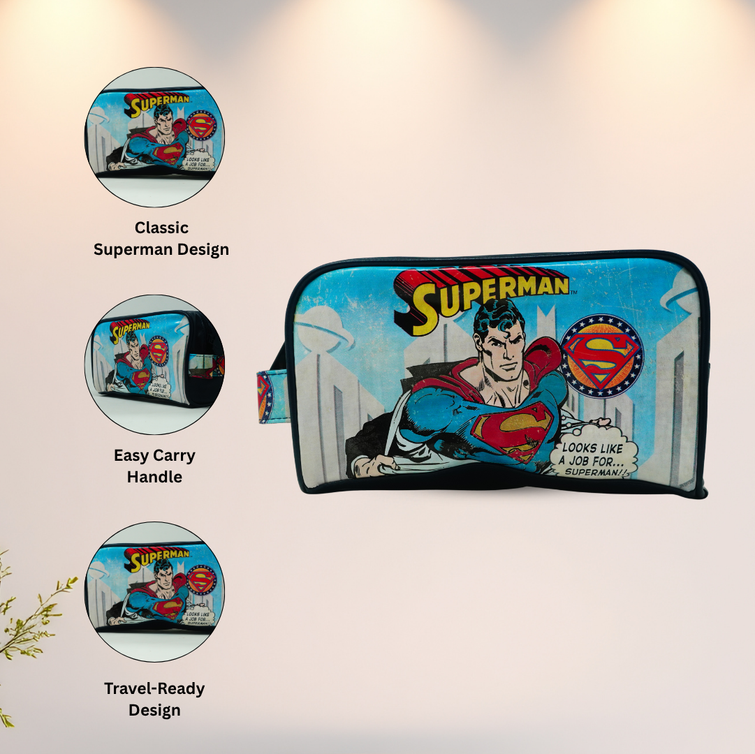 Superman Comic Print Wash Bag Blue