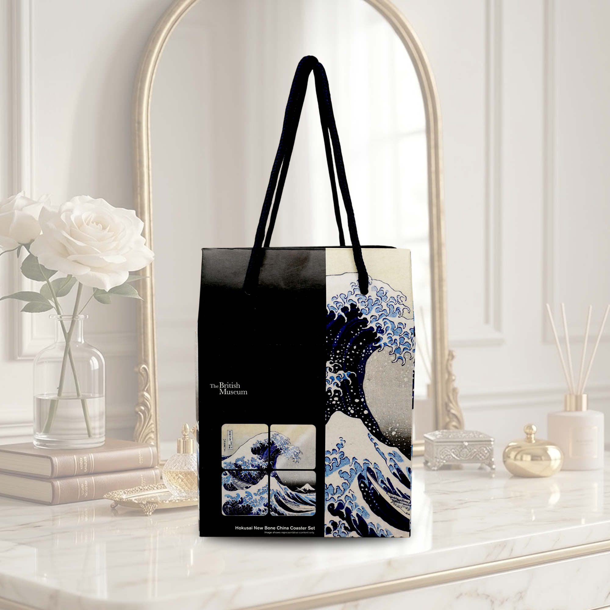 British Museum Hokusai Great Wave Bone China Coaster Set 4 Piece Japanese Art Ceramic Drink Coasters