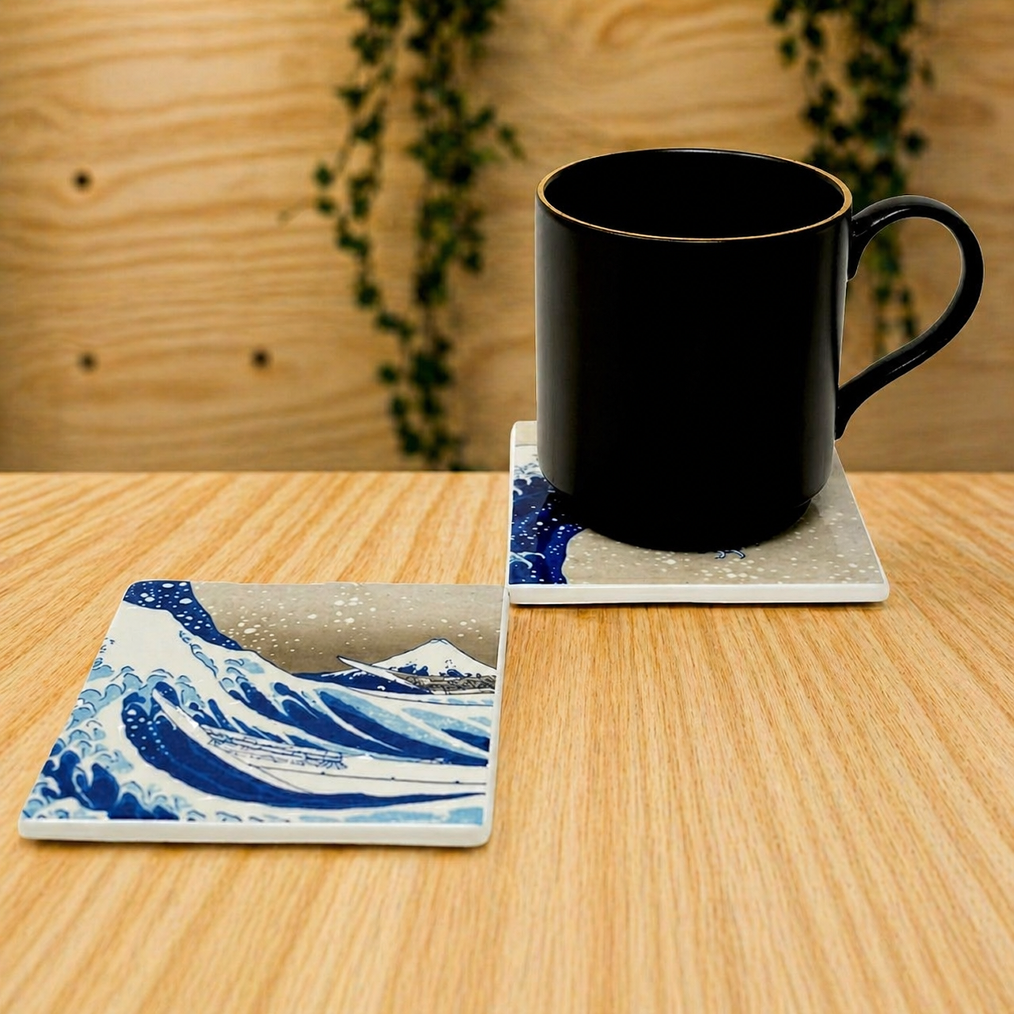 British Museum Hokusai Great Wave Bone China Coaster Set 4 Piece Japanese Art Ceramic Drink Coasters