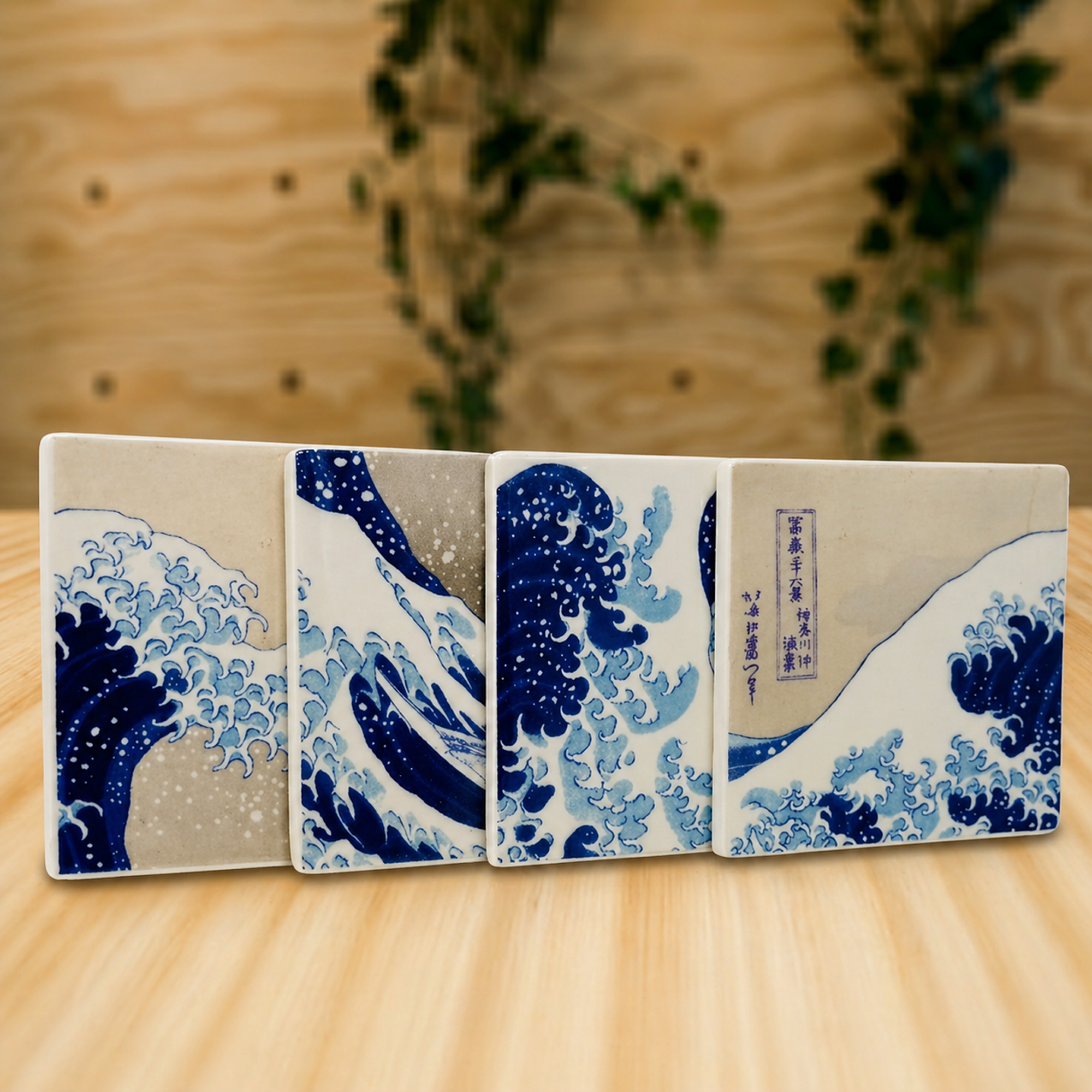 British Museum Hokusai Great Wave Bone China Coaster Set 4 Piece Japanese Art Ceramic Drink Coasters