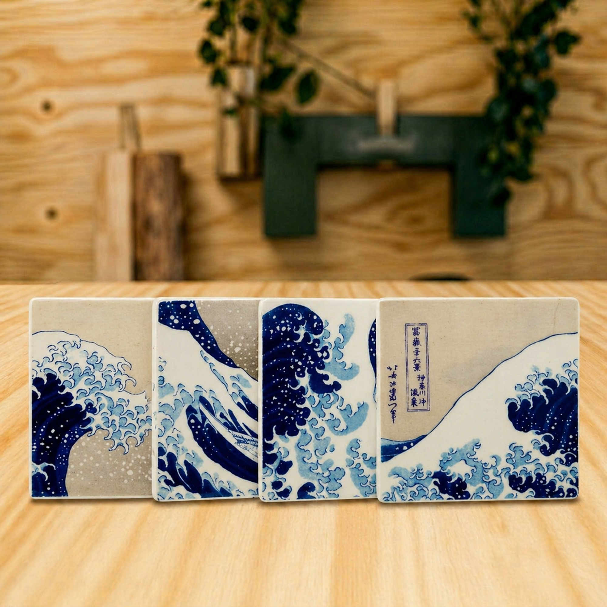 British Museum Hokusai Great Wave Bone China Coaster Set 4 Piece Japanese Art Ceramic Drink Coasters