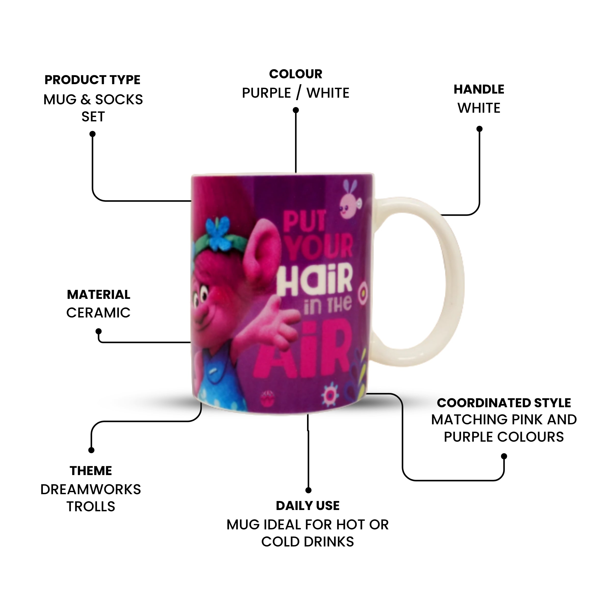 Trolls Mug Socks Gift  Set 6