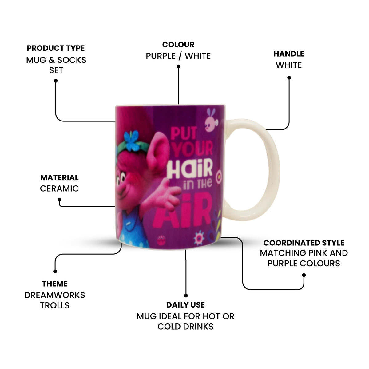 Trolls Mug Socks Gift  Set 6