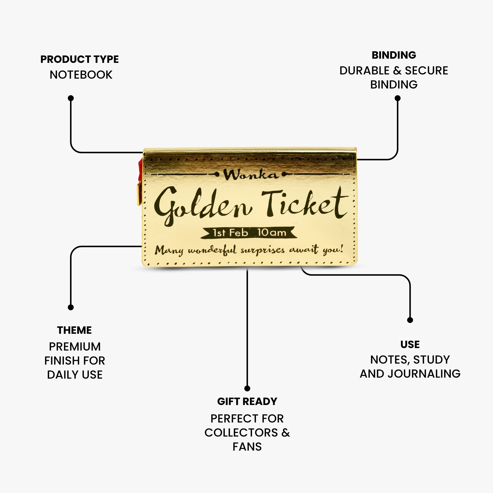 Wonka Golden Ticket A5 Notebook Journal